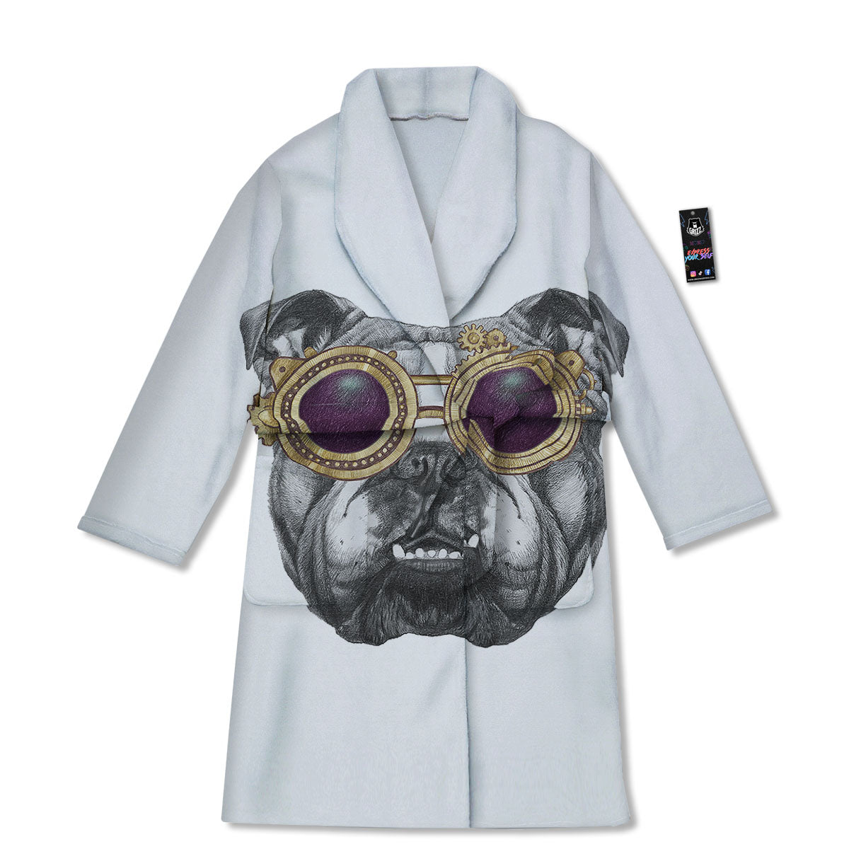 English Bulldog Wearing Glasses Print Bathrobe-grizzshop