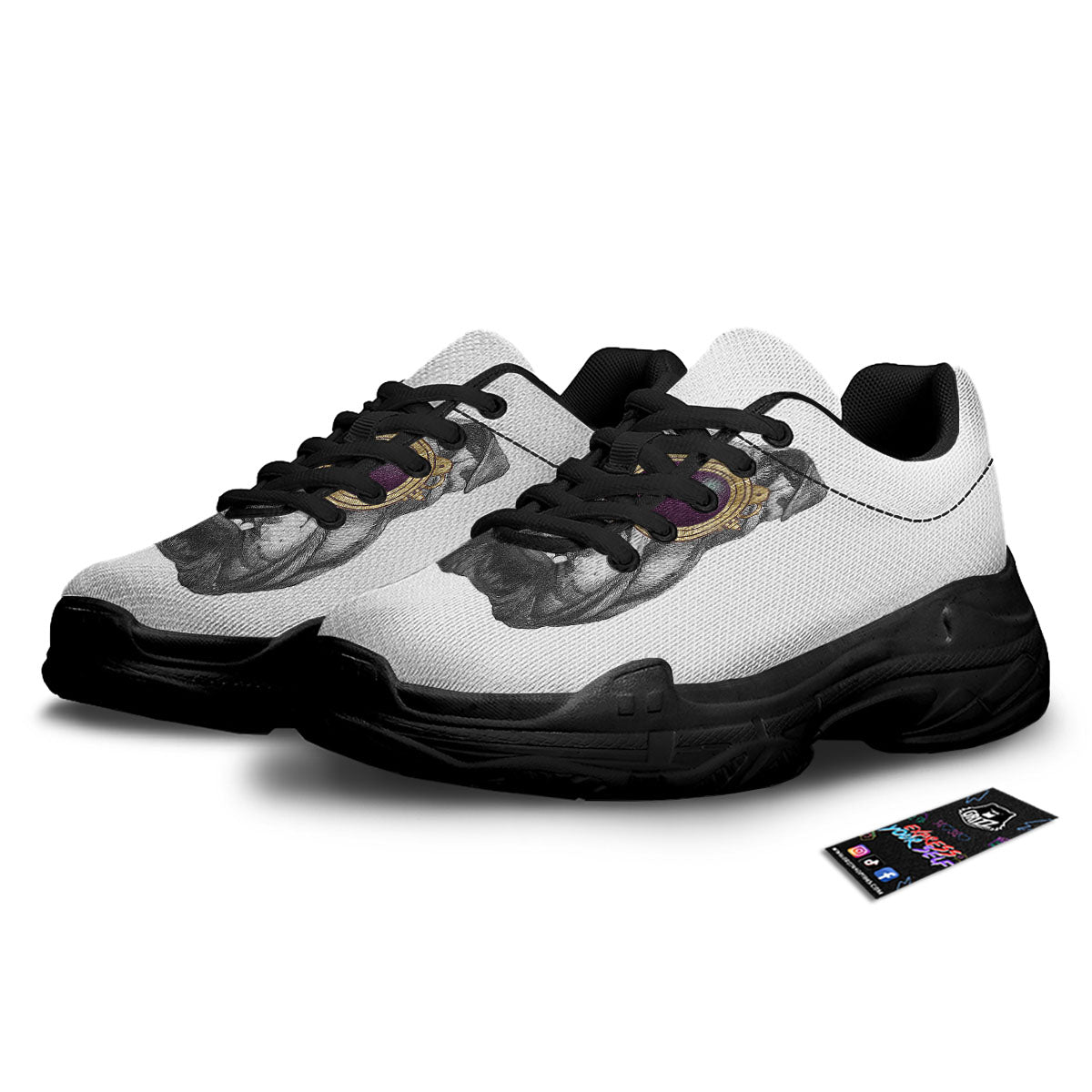 English Bulldog Wearing Glasses Print Black Chunky Shoes-grizzshop