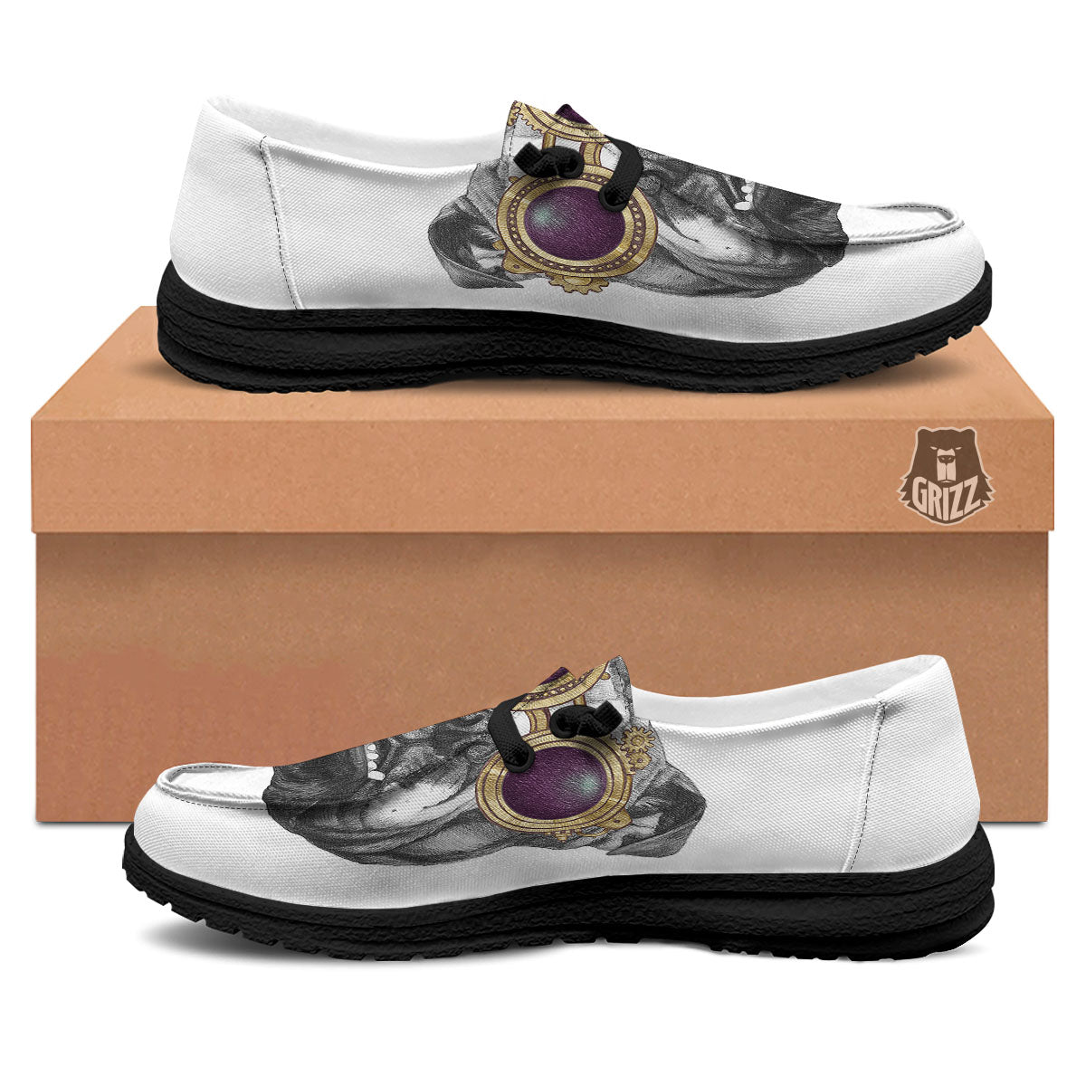 English Bulldog Wearing Glasses Print Black Loafers-grizzshop