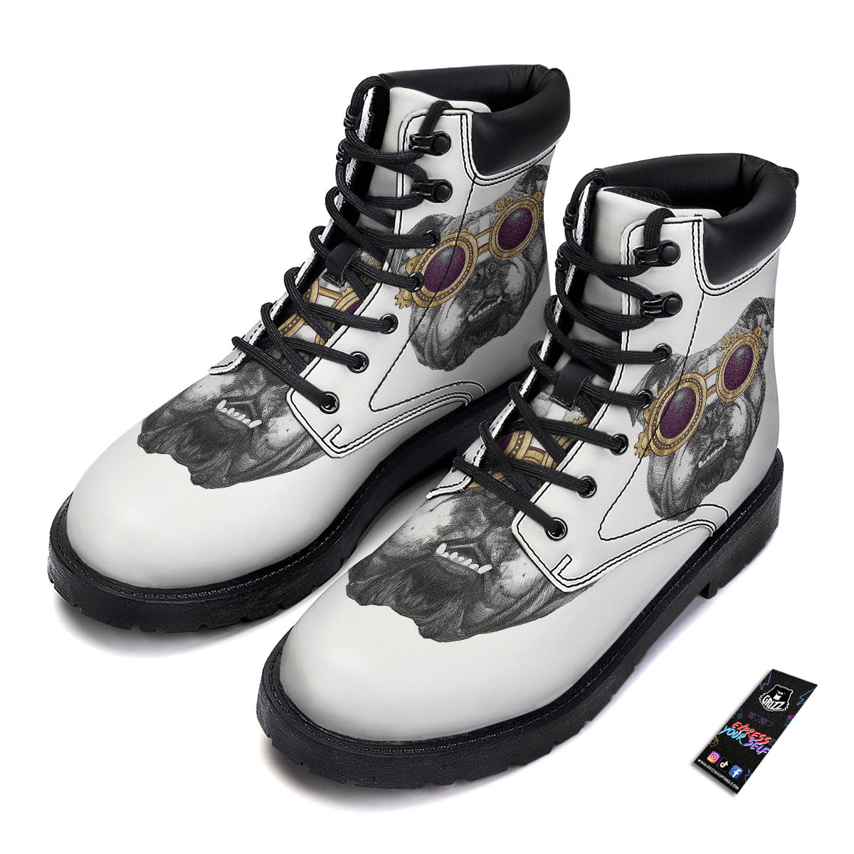 English Bulldog Wearing Glasses Print Boots-grizzshop