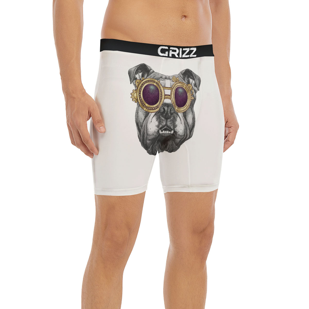 English Bulldog Wearing Glasses Print Boxer Briefs-grizzshop