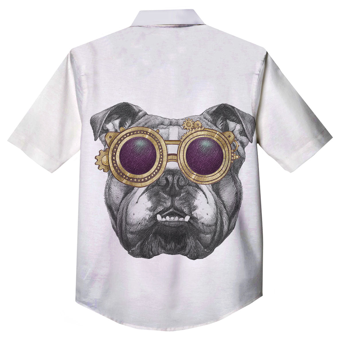English Bulldog Wearing Glasses Print Button Up Shirt-grizzshop