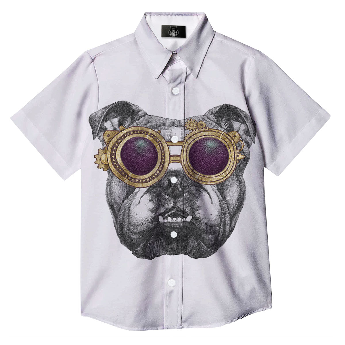 English Bulldog Wearing Glasses Print Button Up Shirt-grizzshop