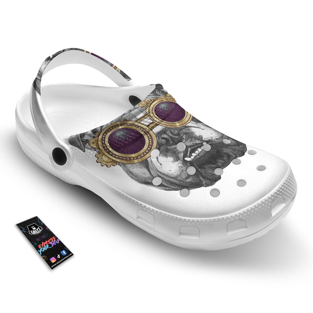 English Bulldog Wearing Glasses Print Clog-grizzshop