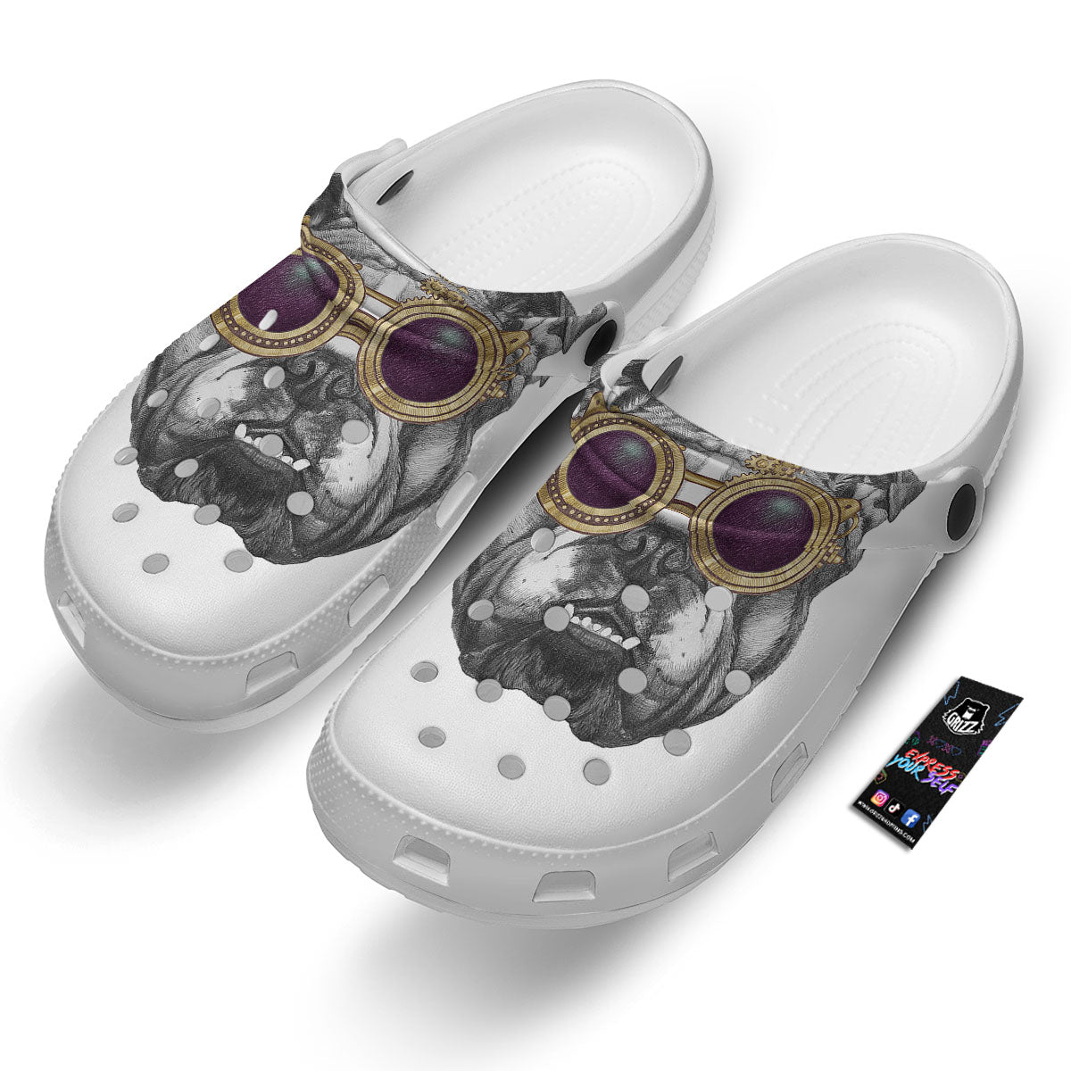 English Bulldog Wearing Glasses Print Clog-grizzshop
