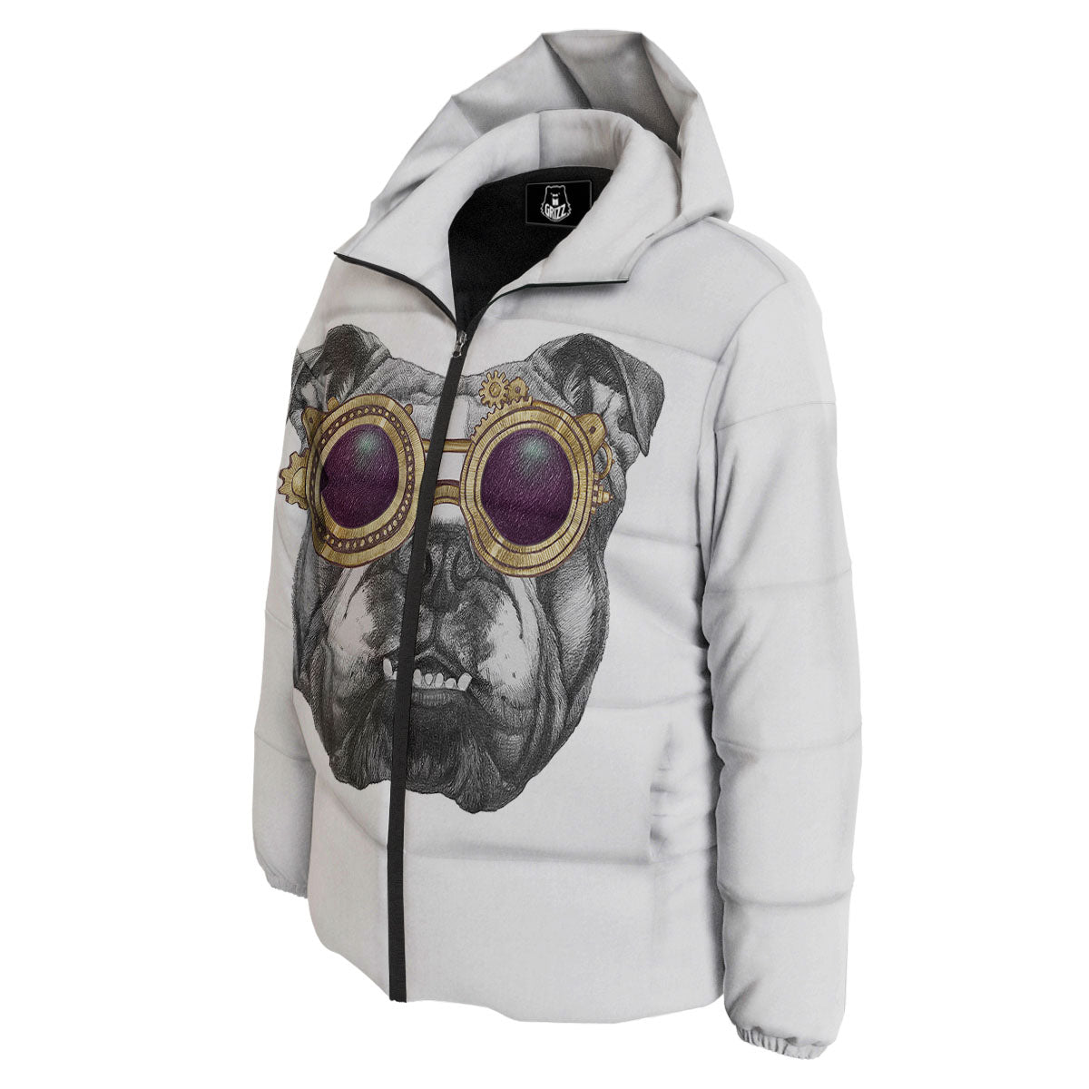 English Bulldog Wearing Glasses Print Down Jacket-grizzshop