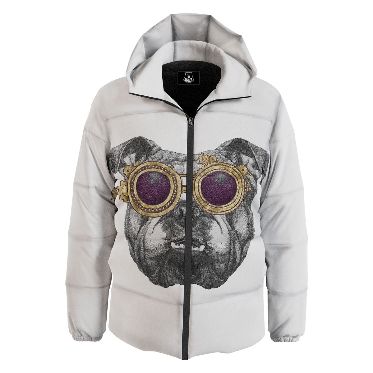 English Bulldog Wearing Glasses Print Down Jacket-grizzshop