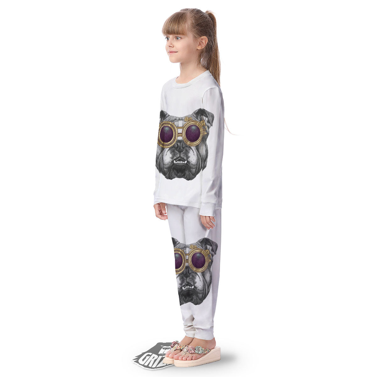 English Bulldog Wearing Glasses Print Kid's Pajamas-grizzshop