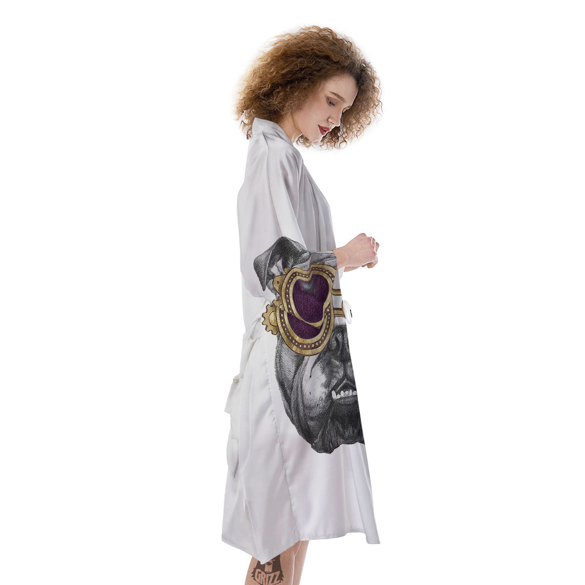 English Bulldog Wearing Glasses Print Kimono-grizzshop