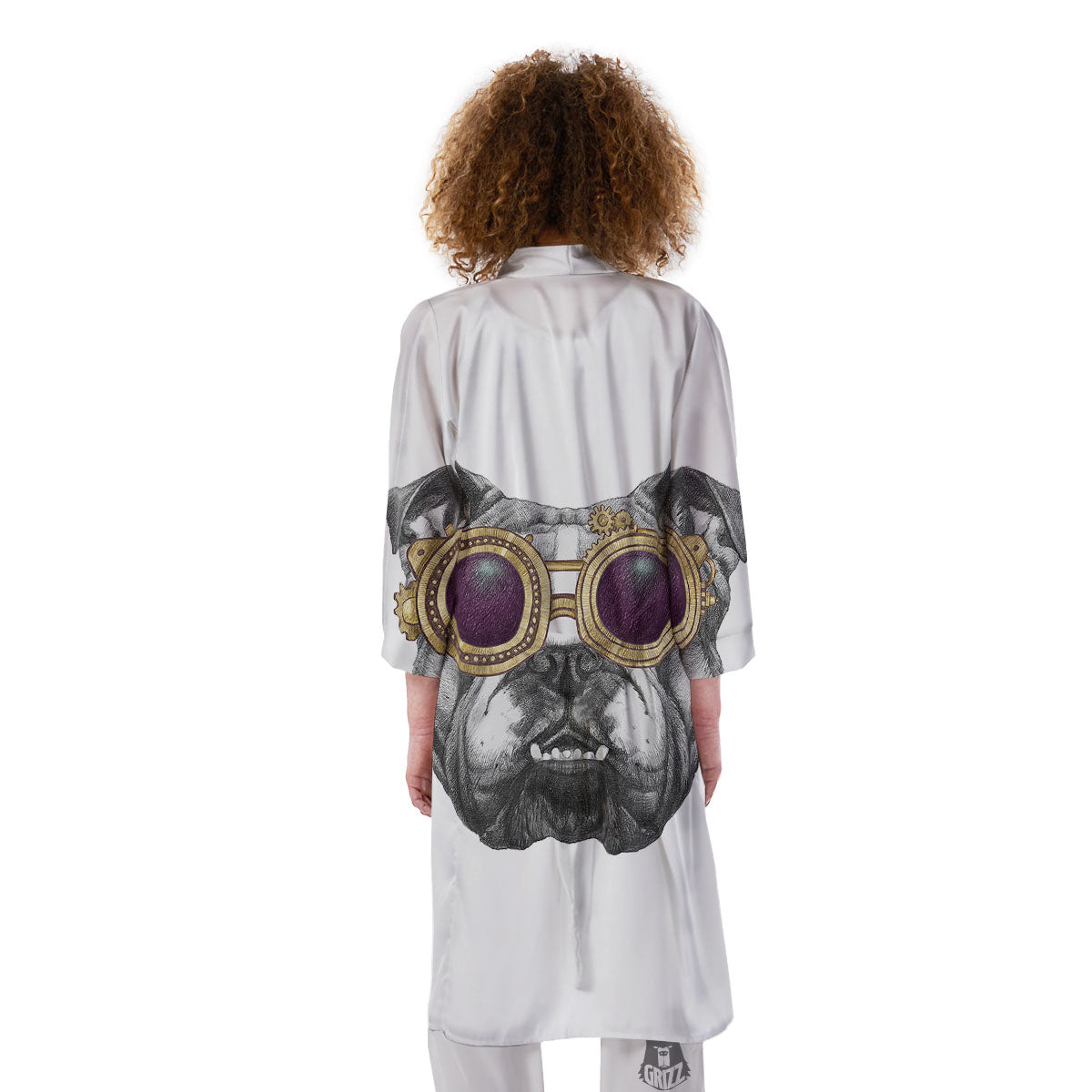 English Bulldog Wearing Glasses Print Kimono-grizzshop
