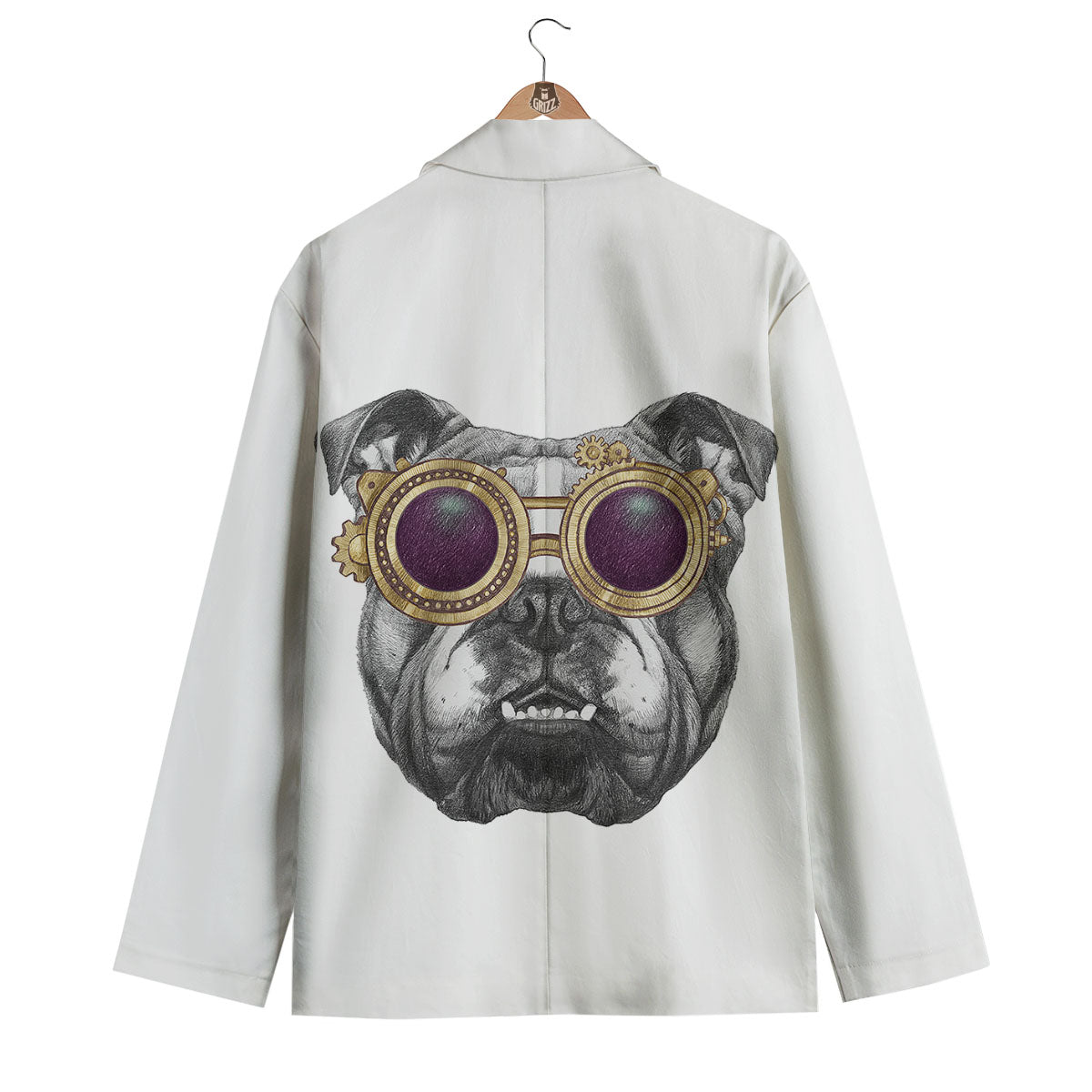 English Bulldog Wearing Glasses Print Men's Blazer-grizzshop