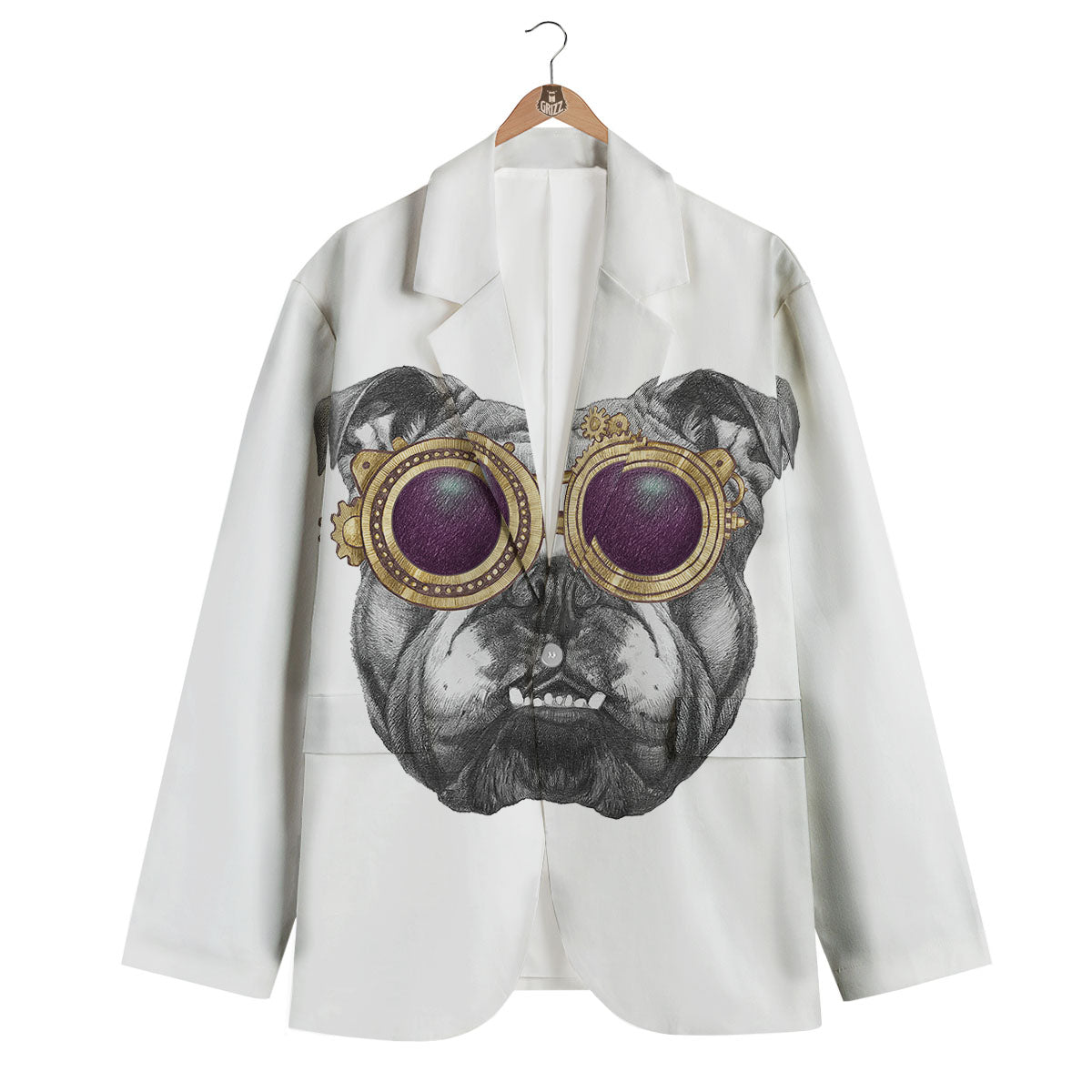 English Bulldog Wearing Glasses Print Men's Blazer-grizzshop