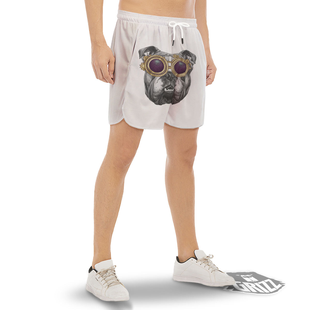 English Bulldog Wearing Glasses Print Men's Gym Shorts-grizzshop