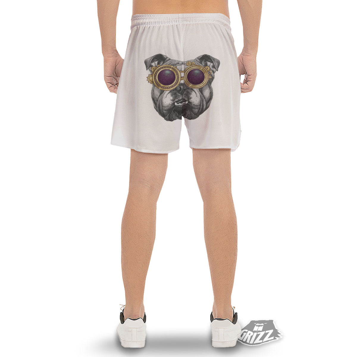 English Bulldog Wearing Glasses Print Men's Gym Shorts-grizzshop