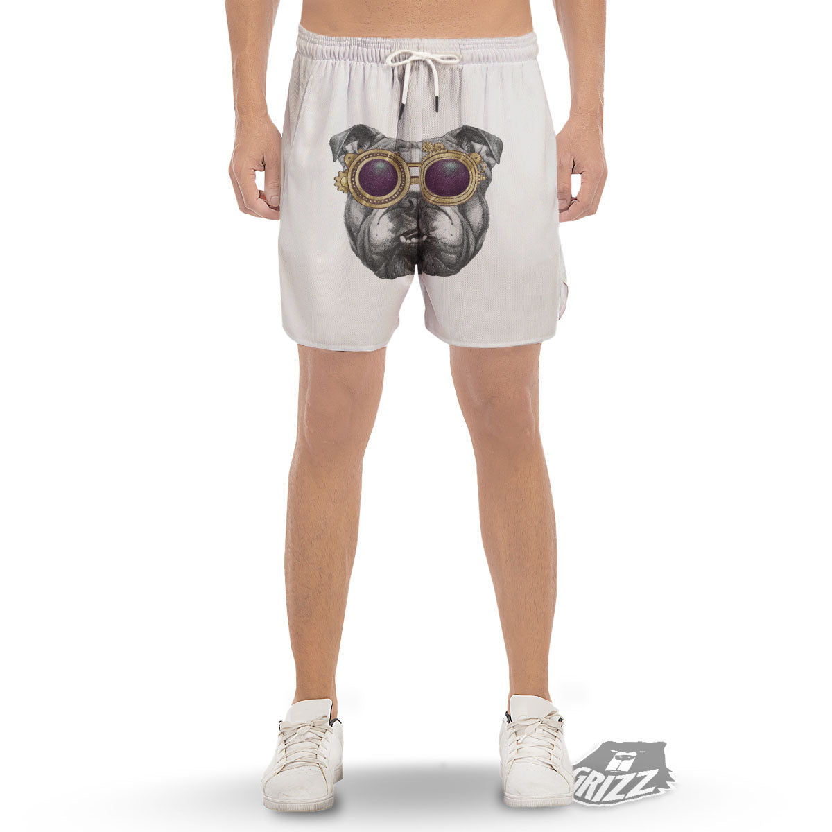English Bulldog Wearing Glasses Print Men's Gym Shorts-grizzshop
