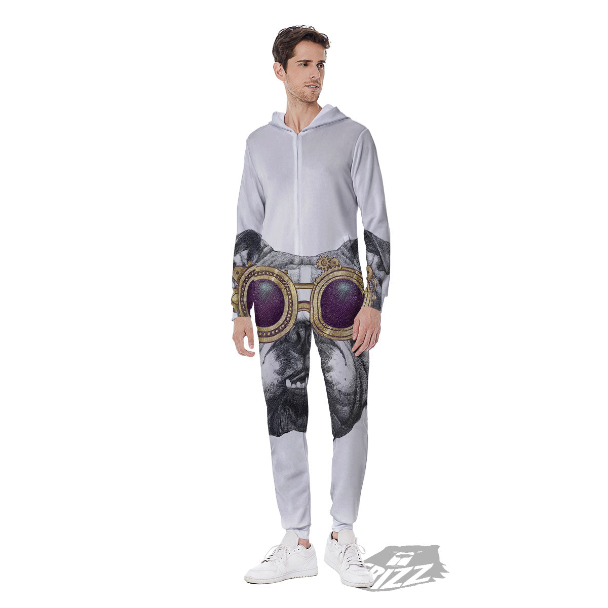 English Bulldog Wearing Glasses Print Men's Jumpsuit-grizzshop