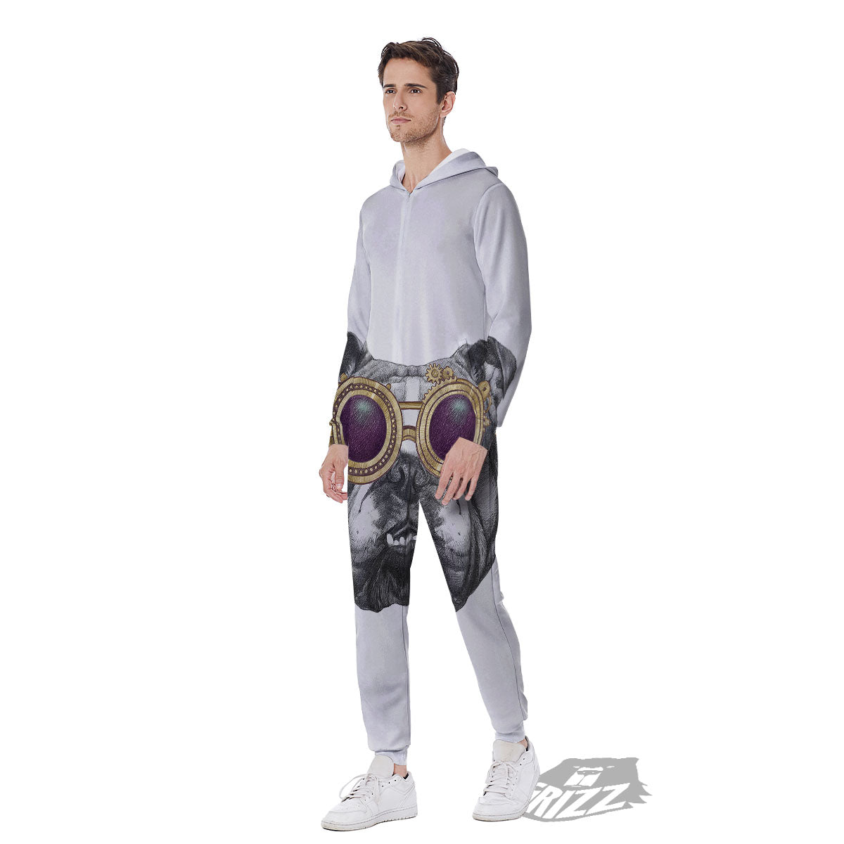 English Bulldog Wearing Glasses Print Men's Jumpsuit-grizzshop
