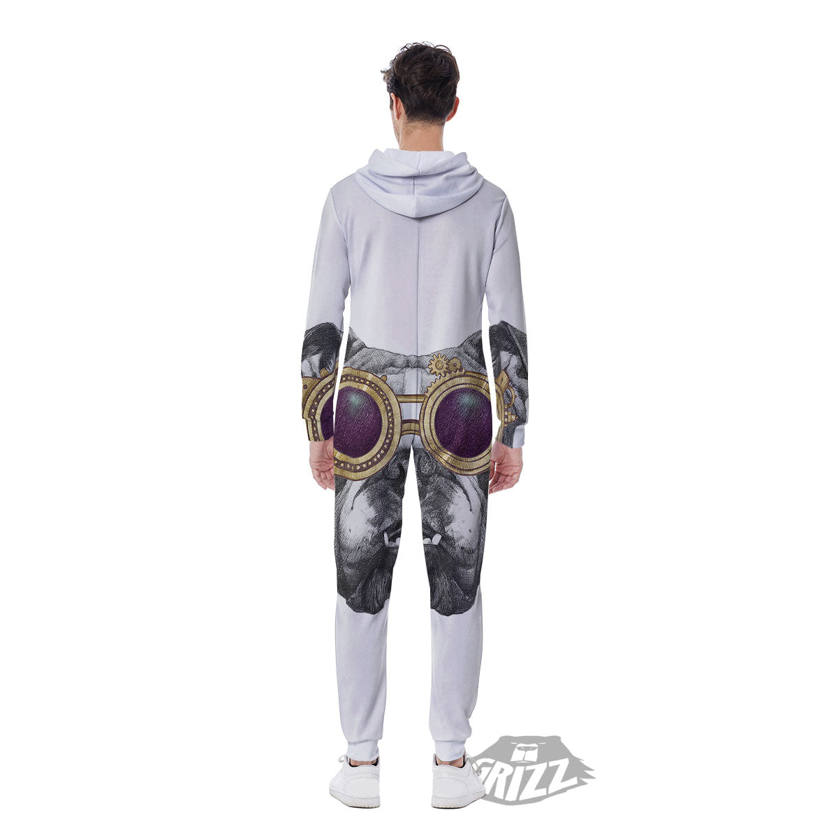 English Bulldog Wearing Glasses Print Men's Jumpsuit-grizzshop