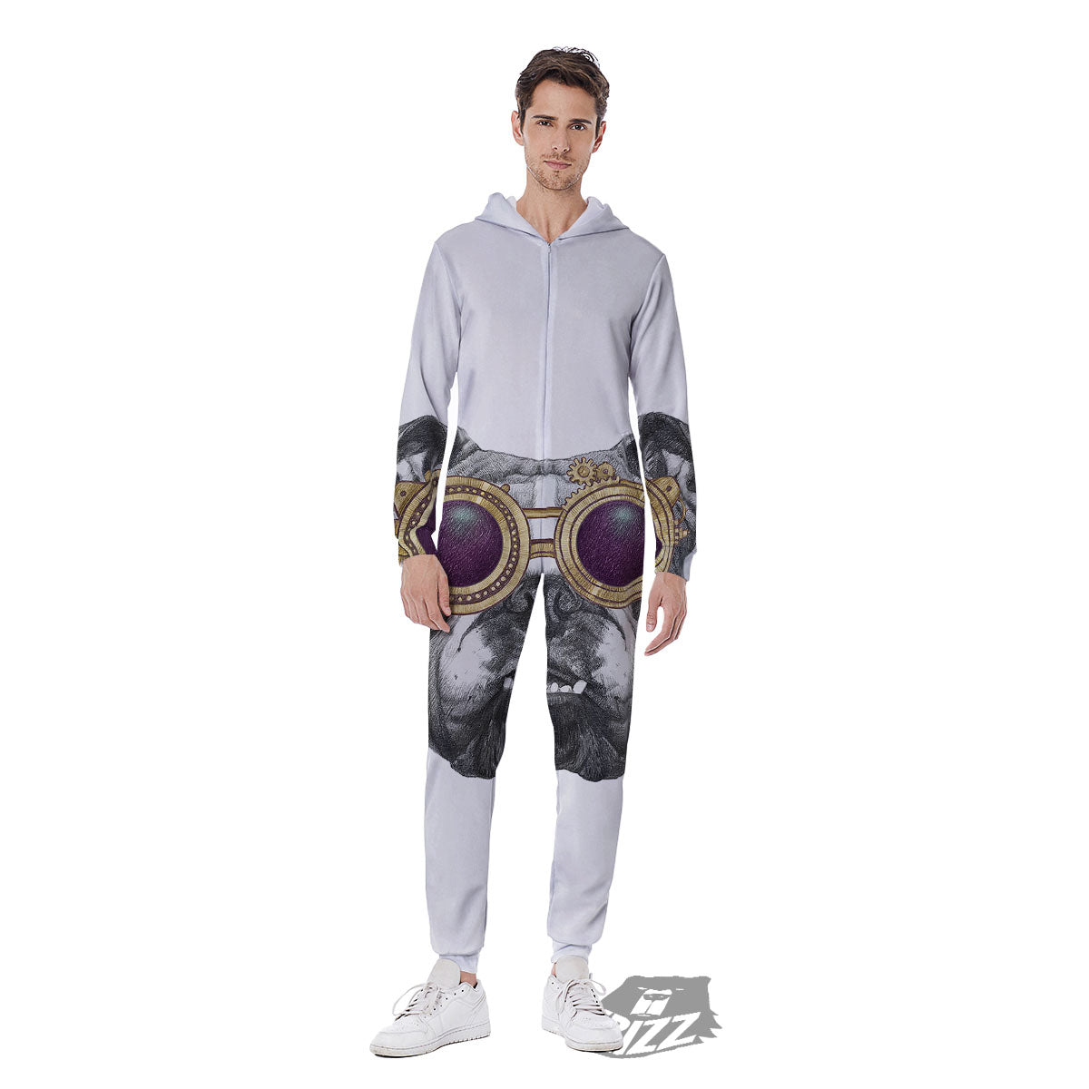 English Bulldog Wearing Glasses Print Men's Jumpsuit-grizzshop