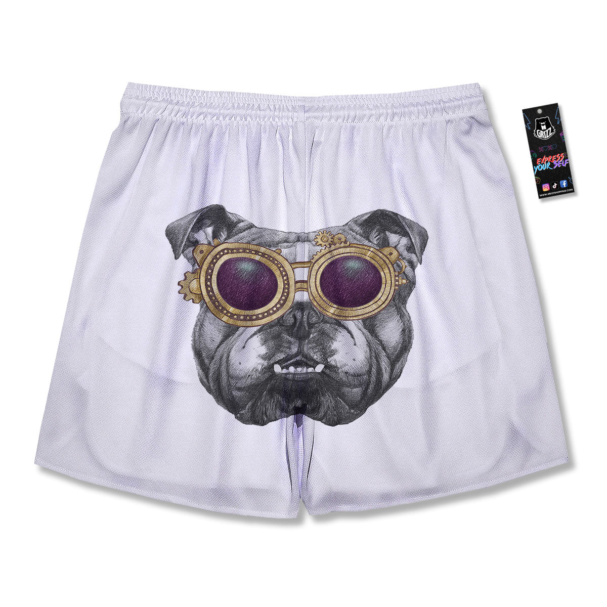 English Bulldog Wearing Glasses Print Men's Running Shorts-grizzshop