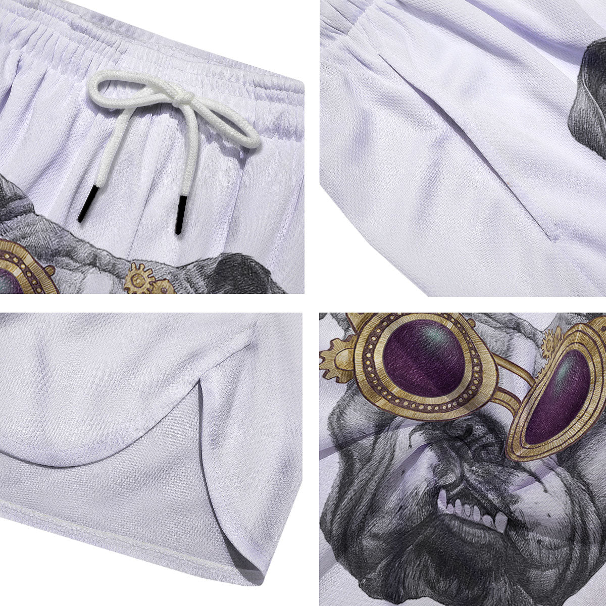 English Bulldog Wearing Glasses Print Men's Running Shorts-grizzshop