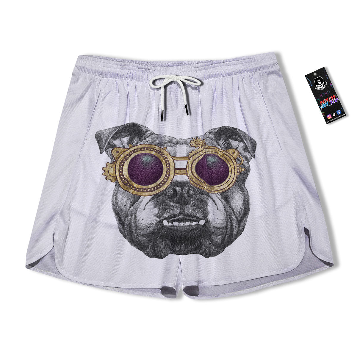 English Bulldog Wearing Glasses Print Men's Running Shorts-grizzshop