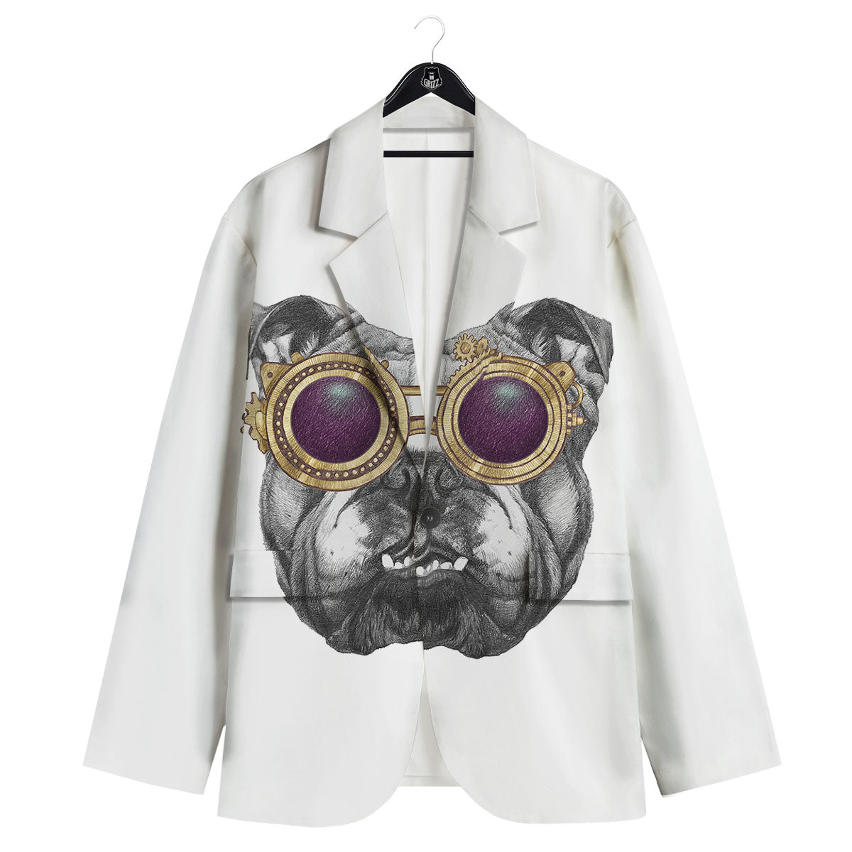 English Bulldog Wearing Glasses Print Men's Sport Coat-grizzshop