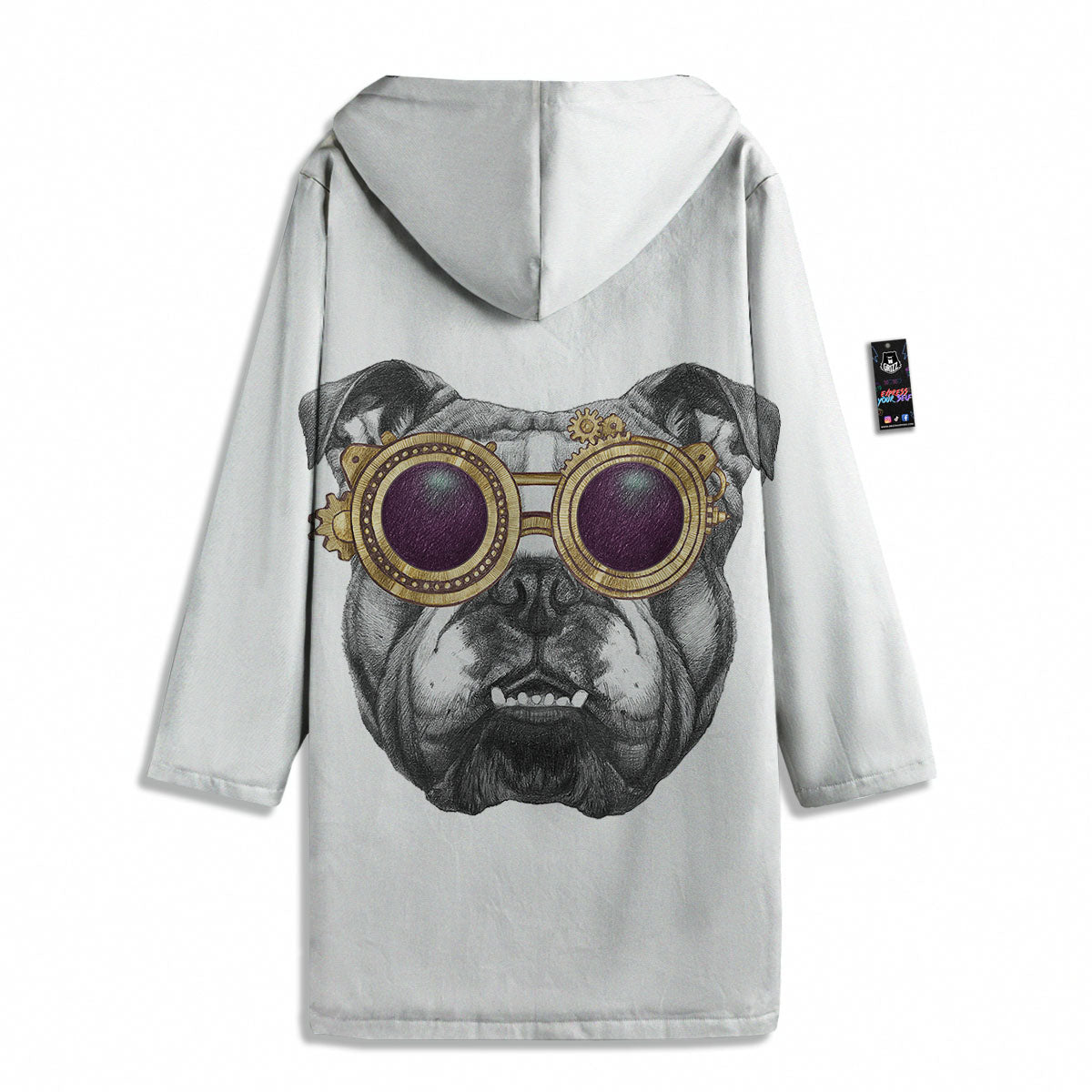 English Bulldog Wearing Glasses Print Men's Windbreaker Jacket-grizzshop