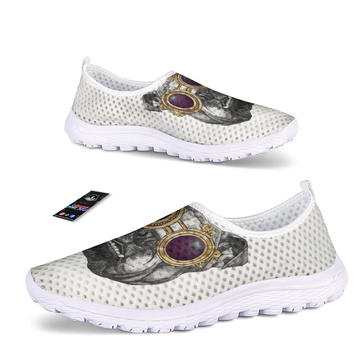 English Bulldog Wearing Glasses Print Nurse Shoes-grizzshop