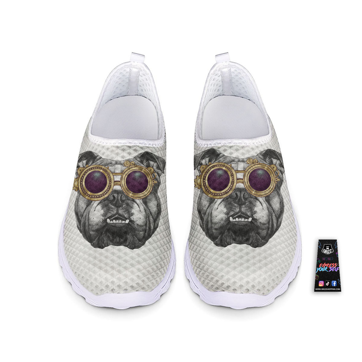 English Bulldog Wearing Glasses Print Nurse Shoes-grizzshop