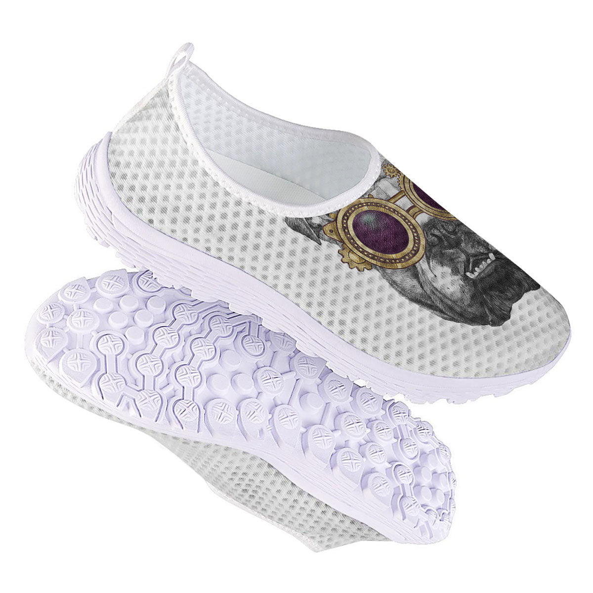 English Bulldog Wearing Glasses Print Nurse Shoes-grizzshop