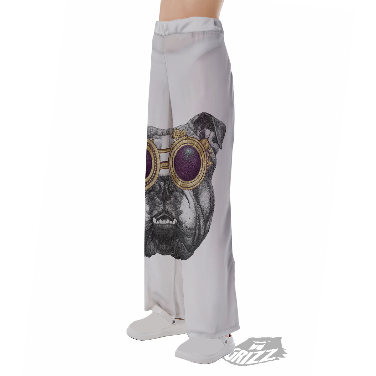 English Bulldog Wearing Glasses Print Pajama Pants-grizzshop