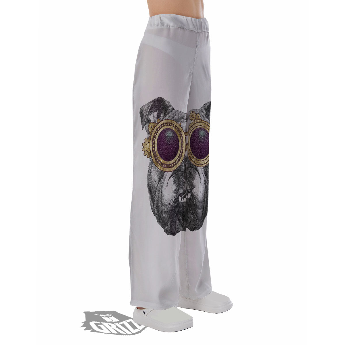 English Bulldog Wearing Glasses Print Pajama Pants-grizzshop