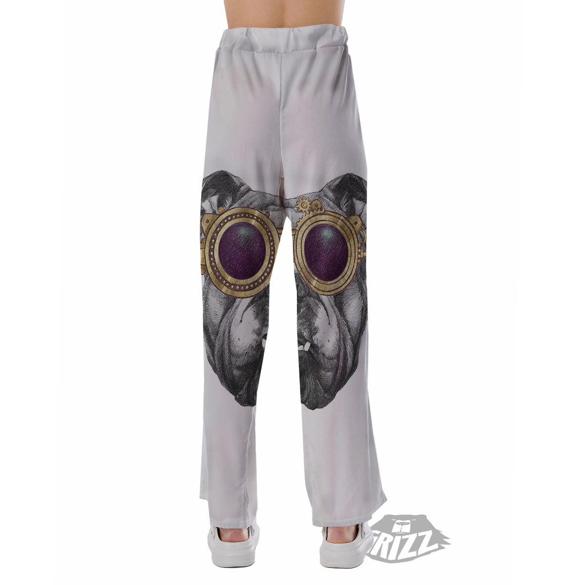English Bulldog Wearing Glasses Print Pajama Pants-grizzshop