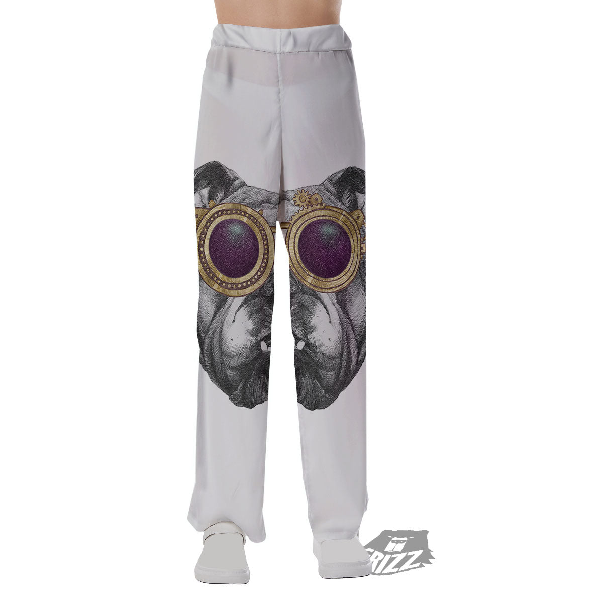 English Bulldog Wearing Glasses Print Pajama Pants-grizzshop