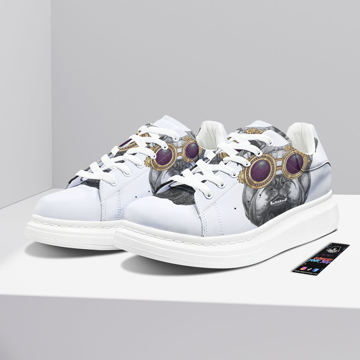 English Bulldog Wearing Glasses Print Platform Shoes-grizzshop