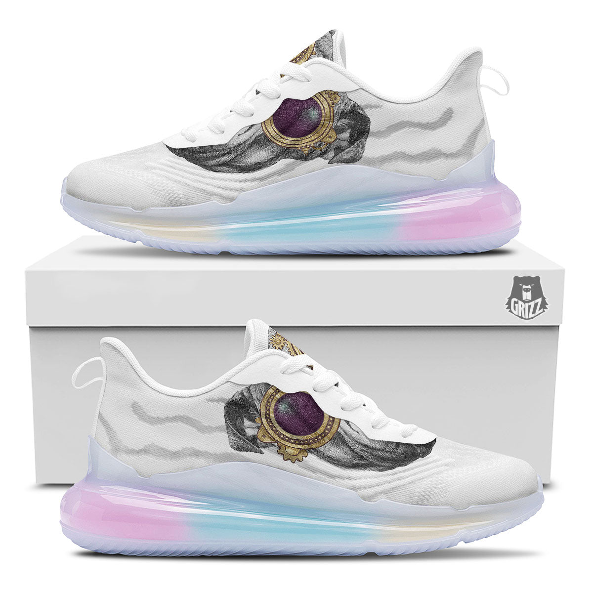 English Bulldog Wearing Glasses Print Running Sneakers-grizzshop
