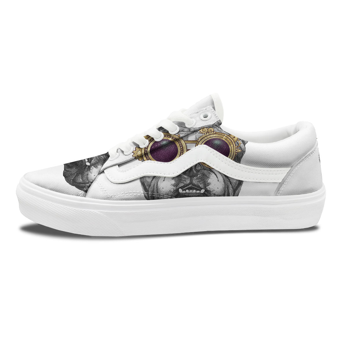 English Bulldog Wearing Glasses Print Skate Shoes-grizzshop