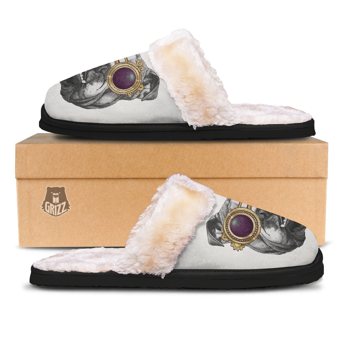 English Bulldog Wearing Glasses Print Slippers-grizzshop