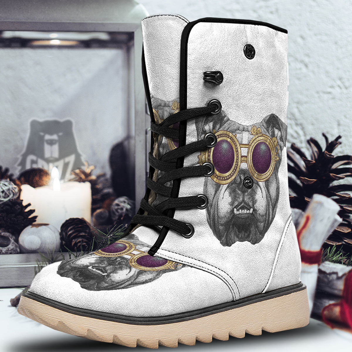 English Bulldog Wearing Glasses Print Snow Boots-grizzshop