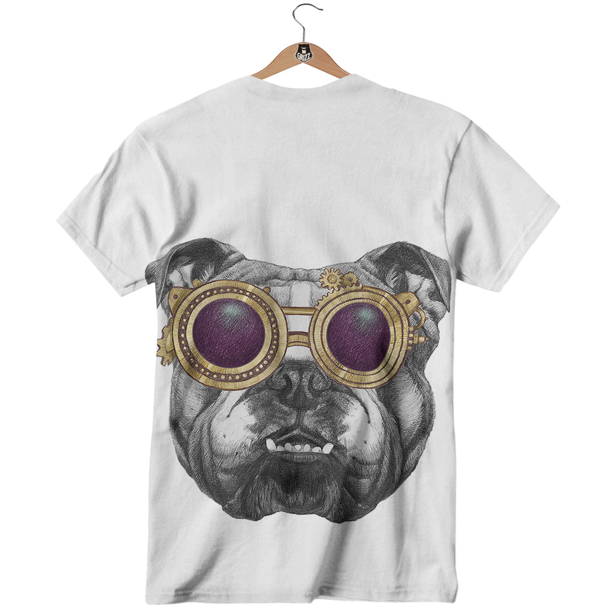English Bulldog Wearing Glasses Print T-Shirt-grizzshop