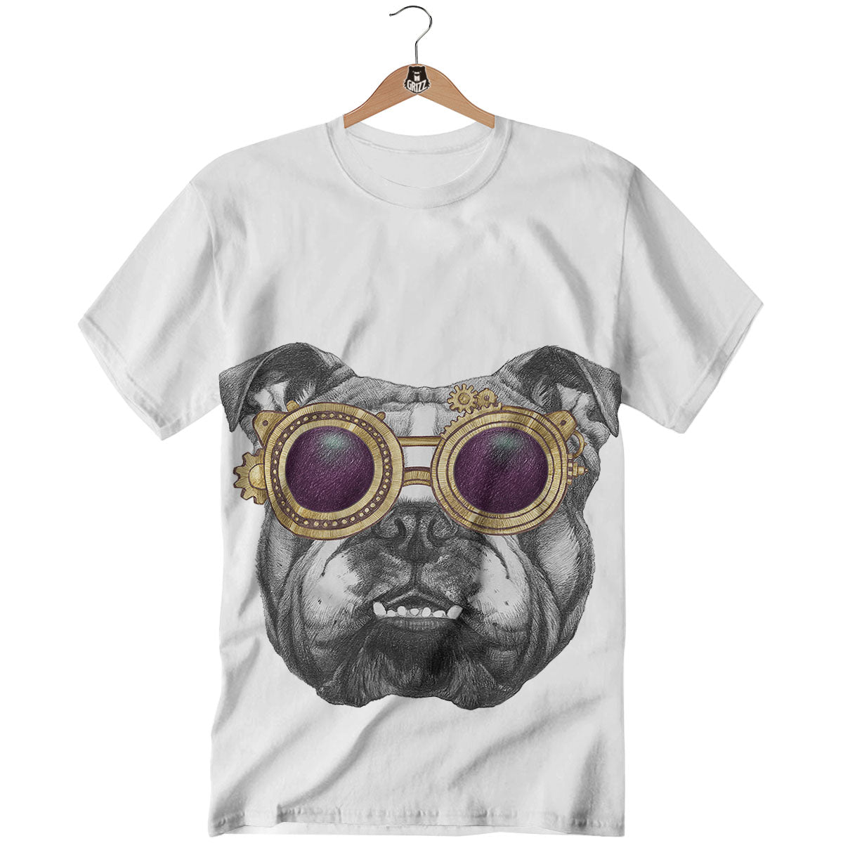 English Bulldog Wearing Glasses Print T-Shirt-grizzshop