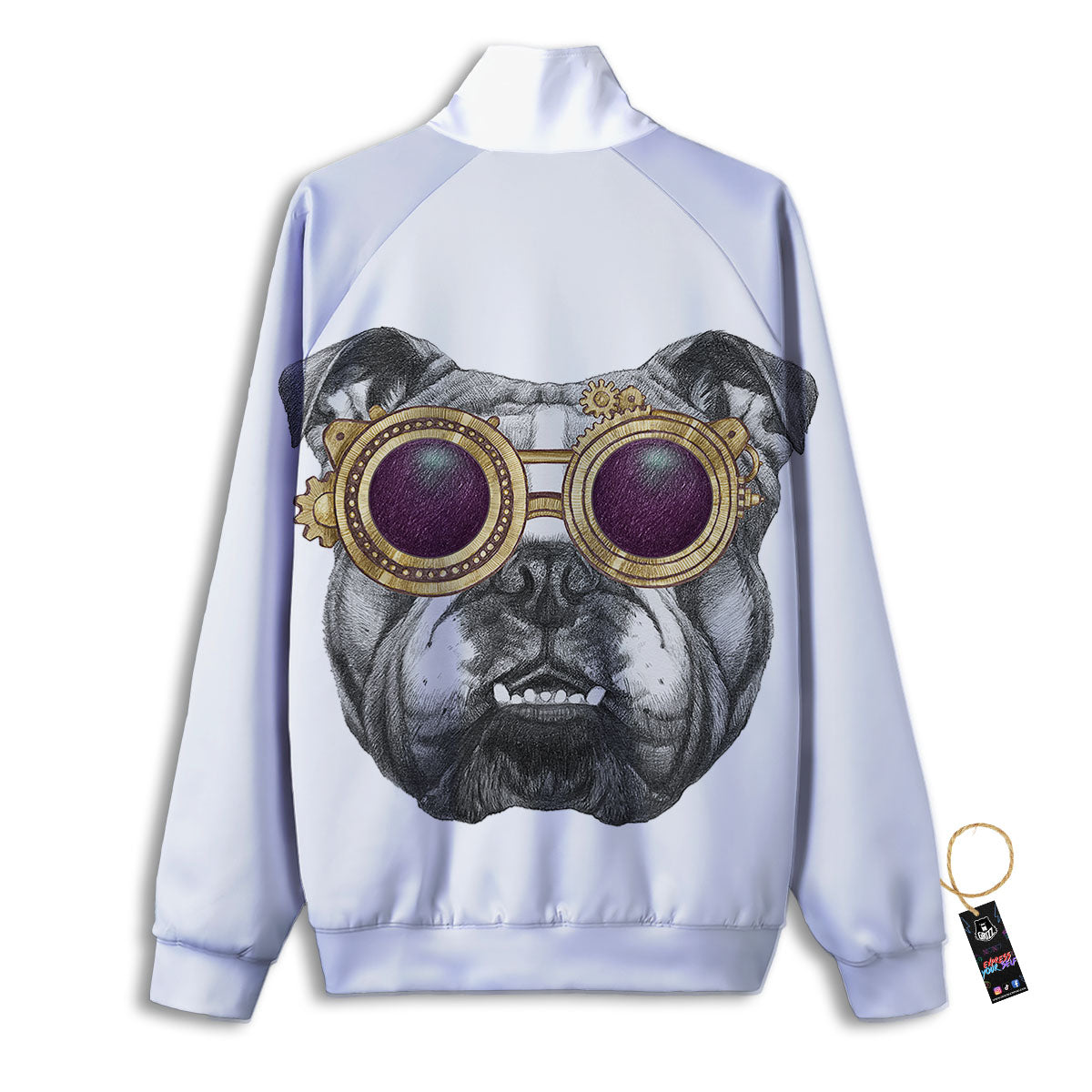 English Bulldog Wearing Glasses Print Track Jacket-grizzshop