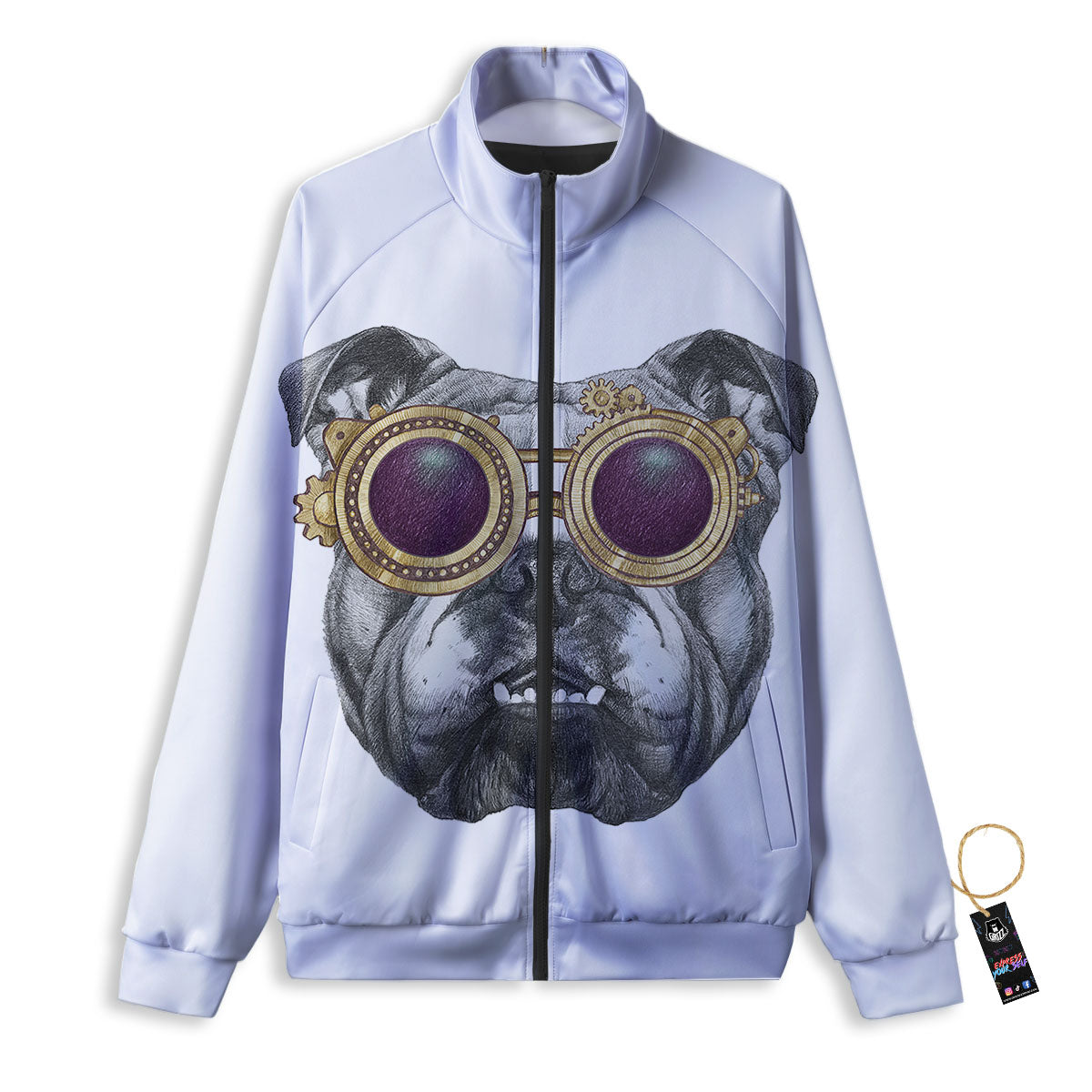 English Bulldog Wearing Glasses Print Track Jacket-grizzshop
