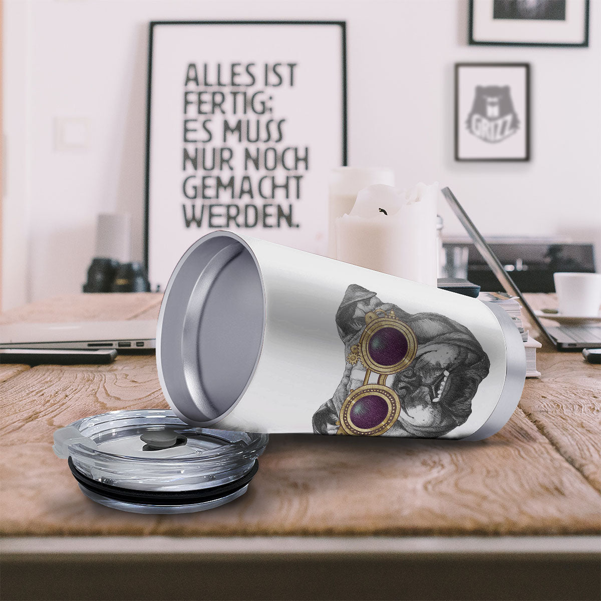 English Bulldog Wearing Glasses Print Tumbler-grizzshop