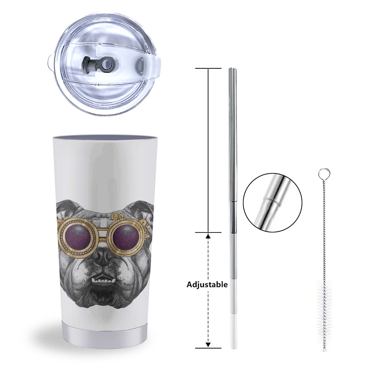 English Bulldog Wearing Glasses Print Tumbler-grizzshop