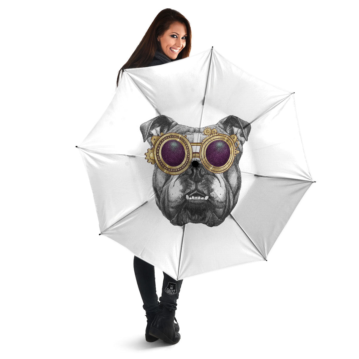 English Bulldog Wearing Glasses Print Umbrella-grizzshop