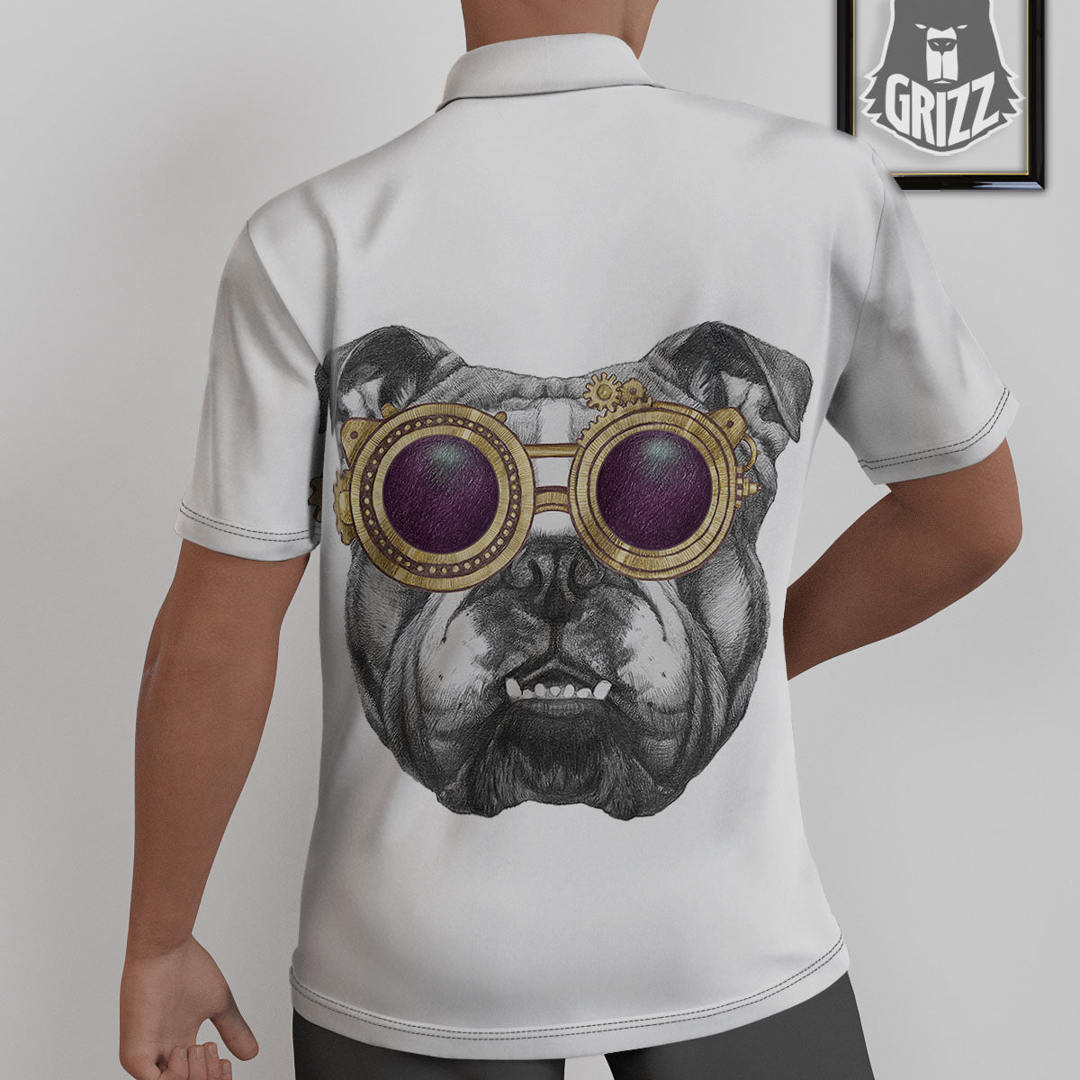 English Bulldog Wearing Glasses Print Untucked Shirts-grizzshop