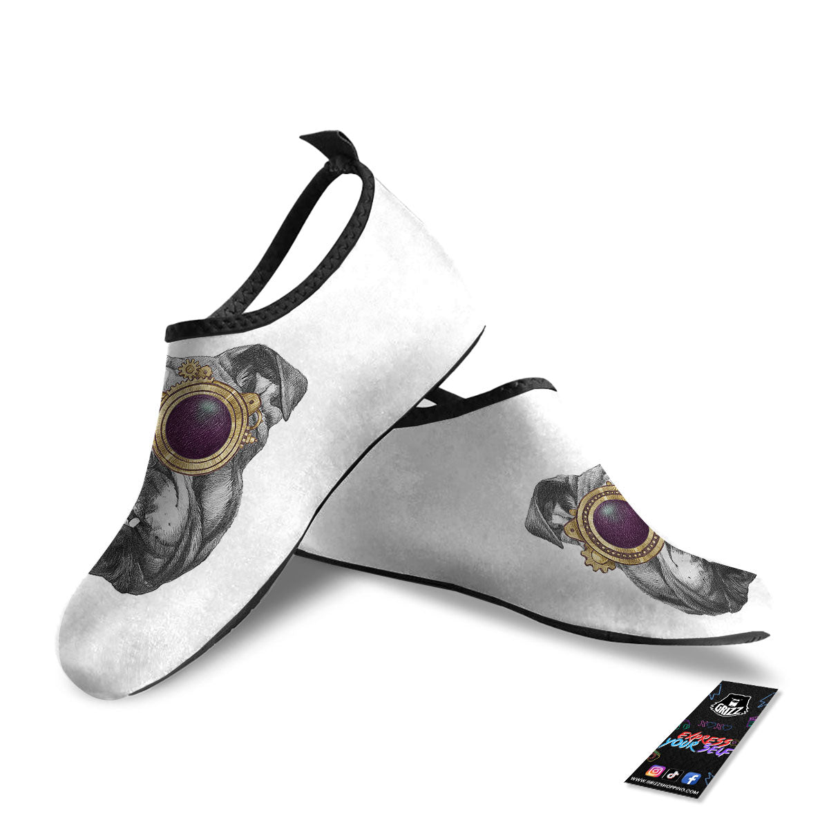 English Bulldog Wearing Glasses Print Water Shoes-grizzshop