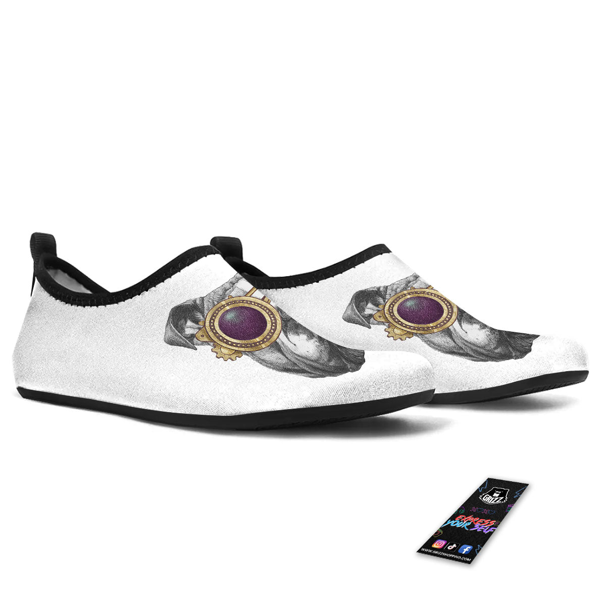 English Bulldog Wearing Glasses Print Water Shoes-grizzshop